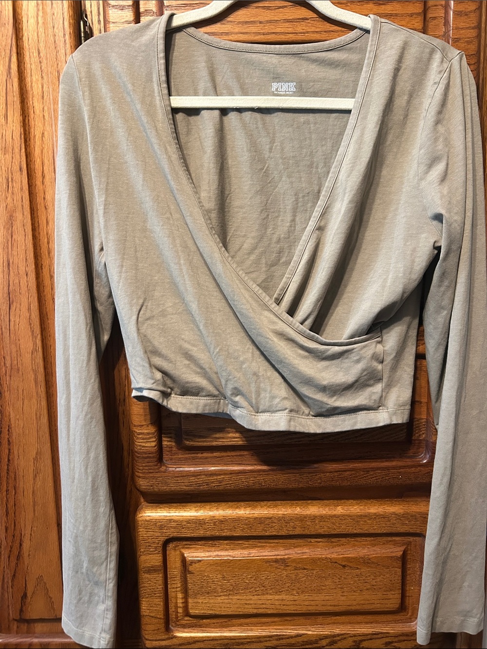 PINK Victoria's Secret Long Sleeve Wrap Crop Top in olive size medium